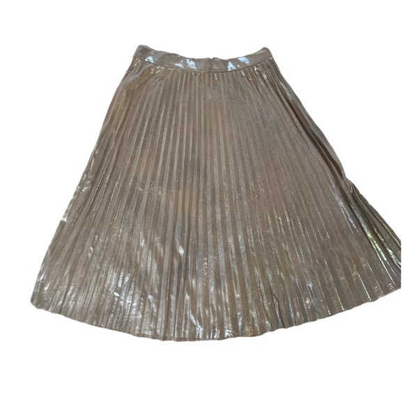 Chaps pale gold metallic printed sun ray pleated skirt, Size 8 - Picture 1 of 5